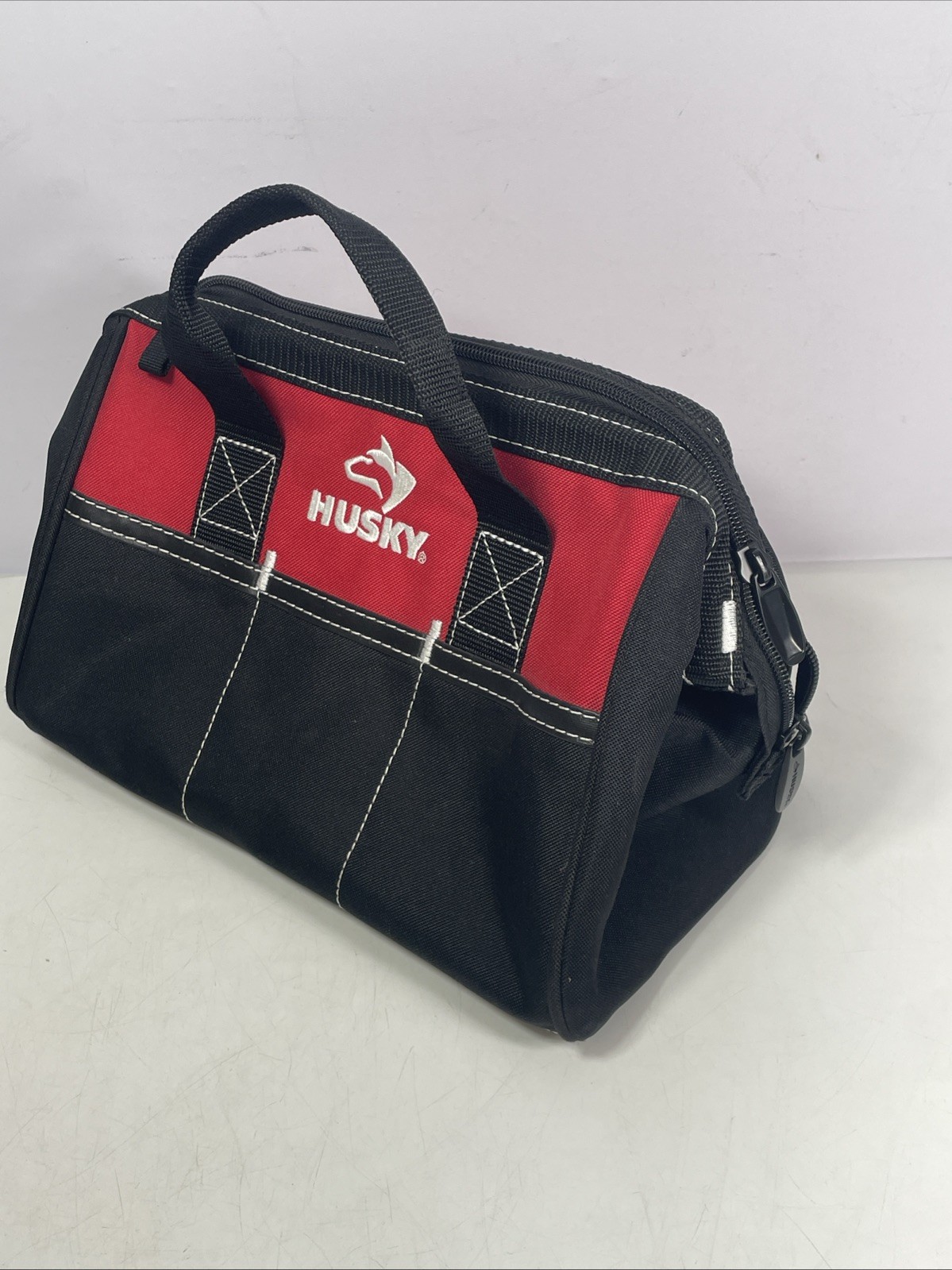 Husky 12-Inch Tool Bag (12 x 9 x 8 inch) Heavy Canvas Red Black Very Good