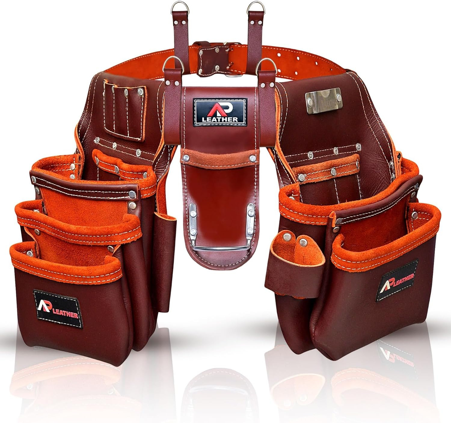 Premium Oil Tanned Leather Tool Belt – 29 Pockets, Maroon, Full Size