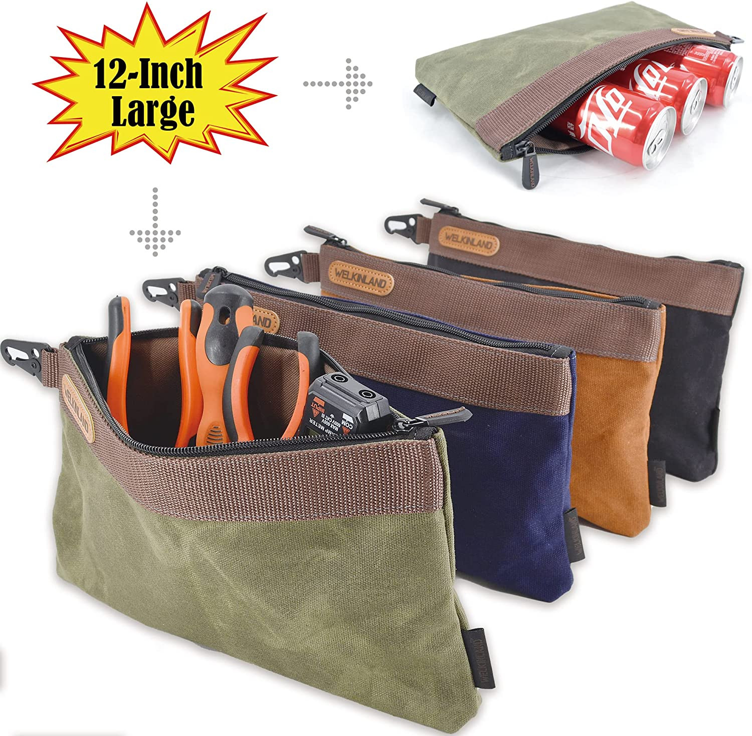 Heavy-Duty Canvas Tool Pouch, 4PCS Tool Pouches, 12″ Tool Pouch, Waxed Canvas