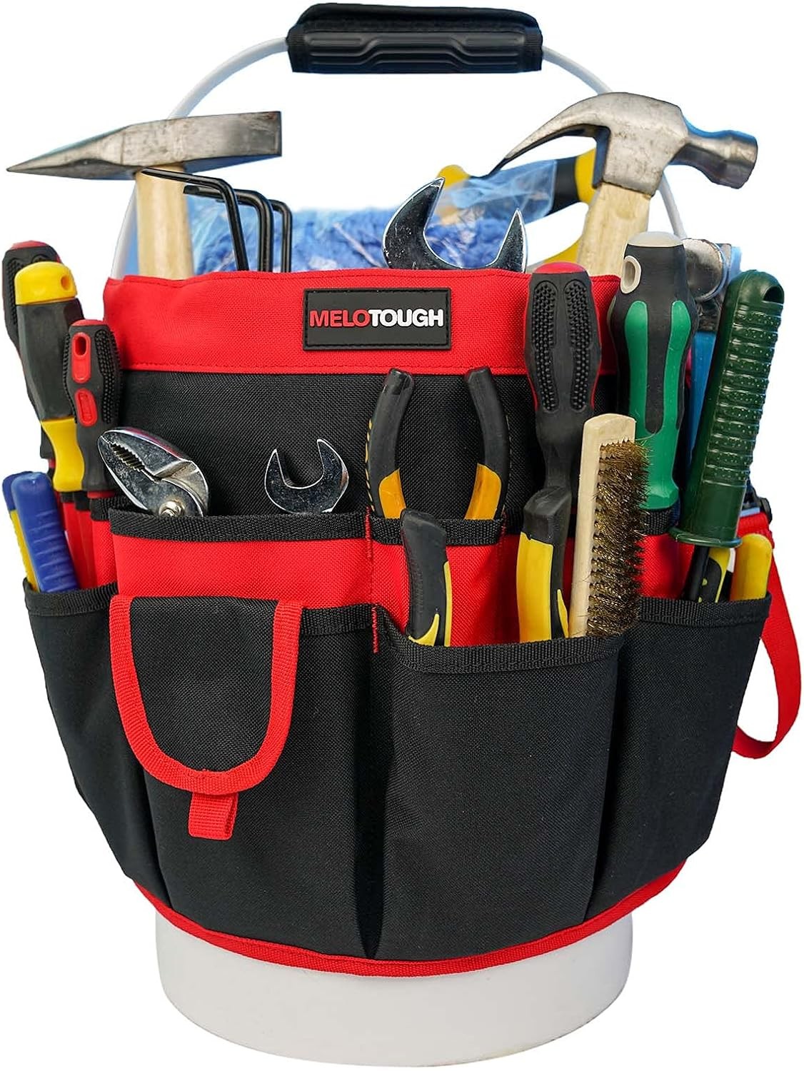 Bucket Tool Organizer W/ 35 Pockets Fits to 3.5-5 Gallon Bucket Red)