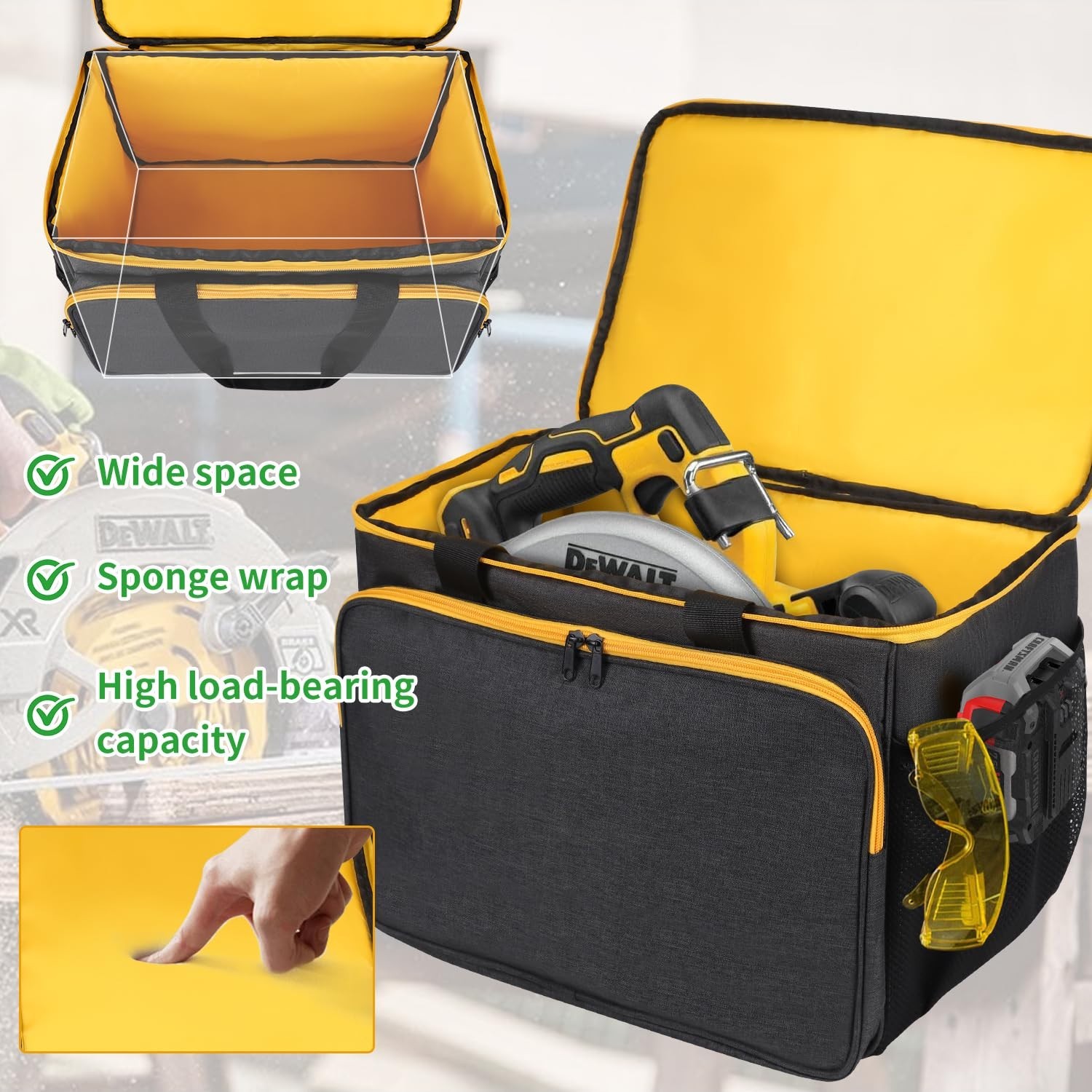 Portable Carry Bag for 20V MAX Circular Saws – Multi-Pocket Tool Case, Black