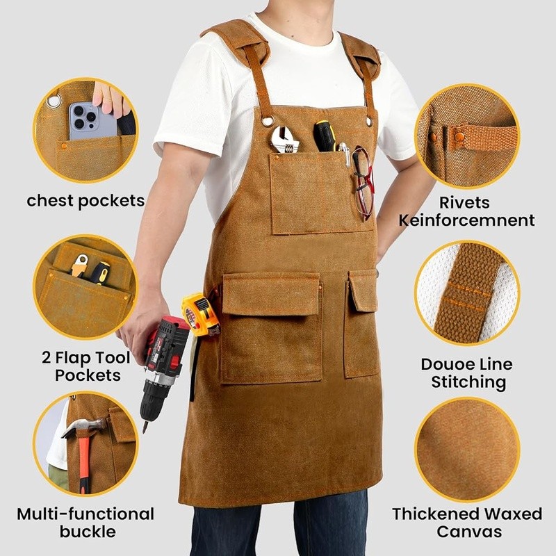 Waterproof Work Apron Adjustable Straps 4 Pockets Carpenters Technicians New