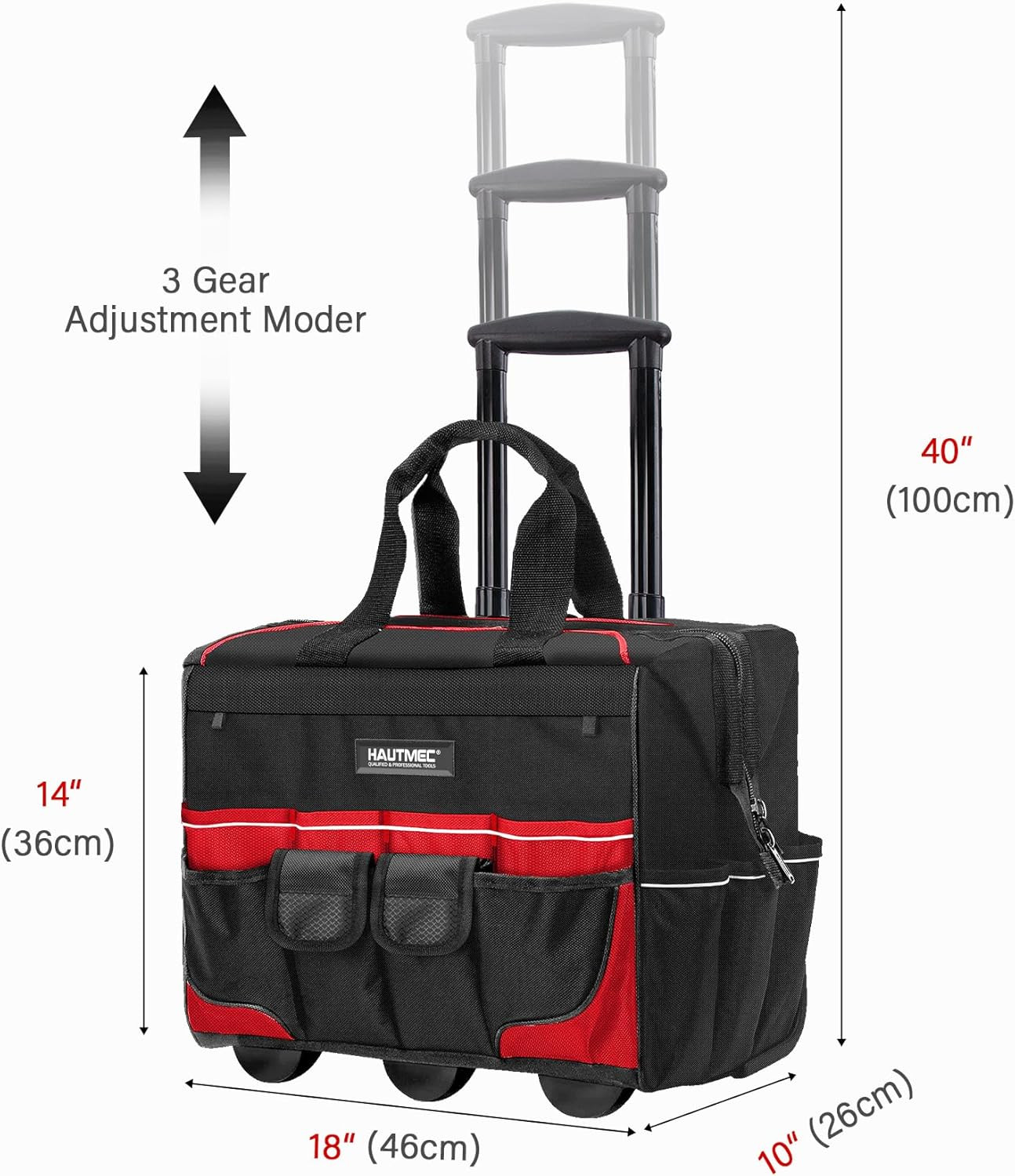 18″ Rolling Tool Bag with Wheels & 23 Pockets – Water-Resistant Organizer