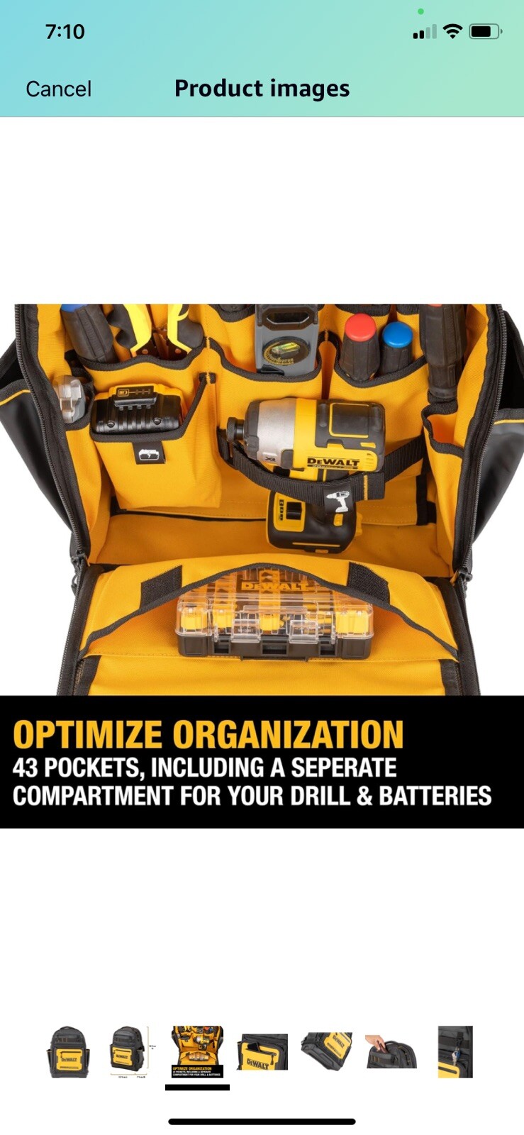DeWALT DWST560102 PRO Durable Denier Fabric Backpack w/ 43 Pockets