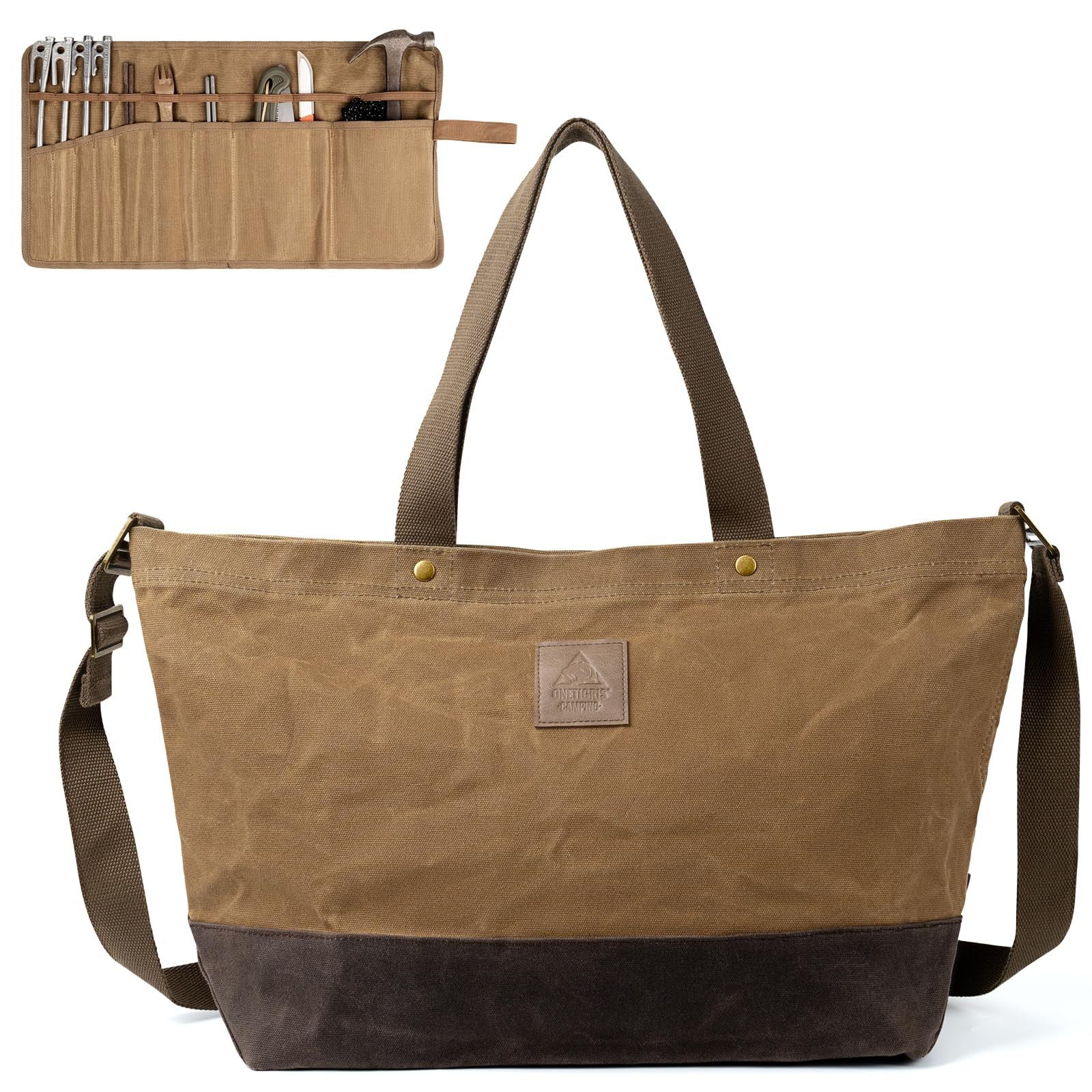OneTigris Waxed Canvas Tool Tote Bag with Removable Tool Roll Bag, 36L Large …