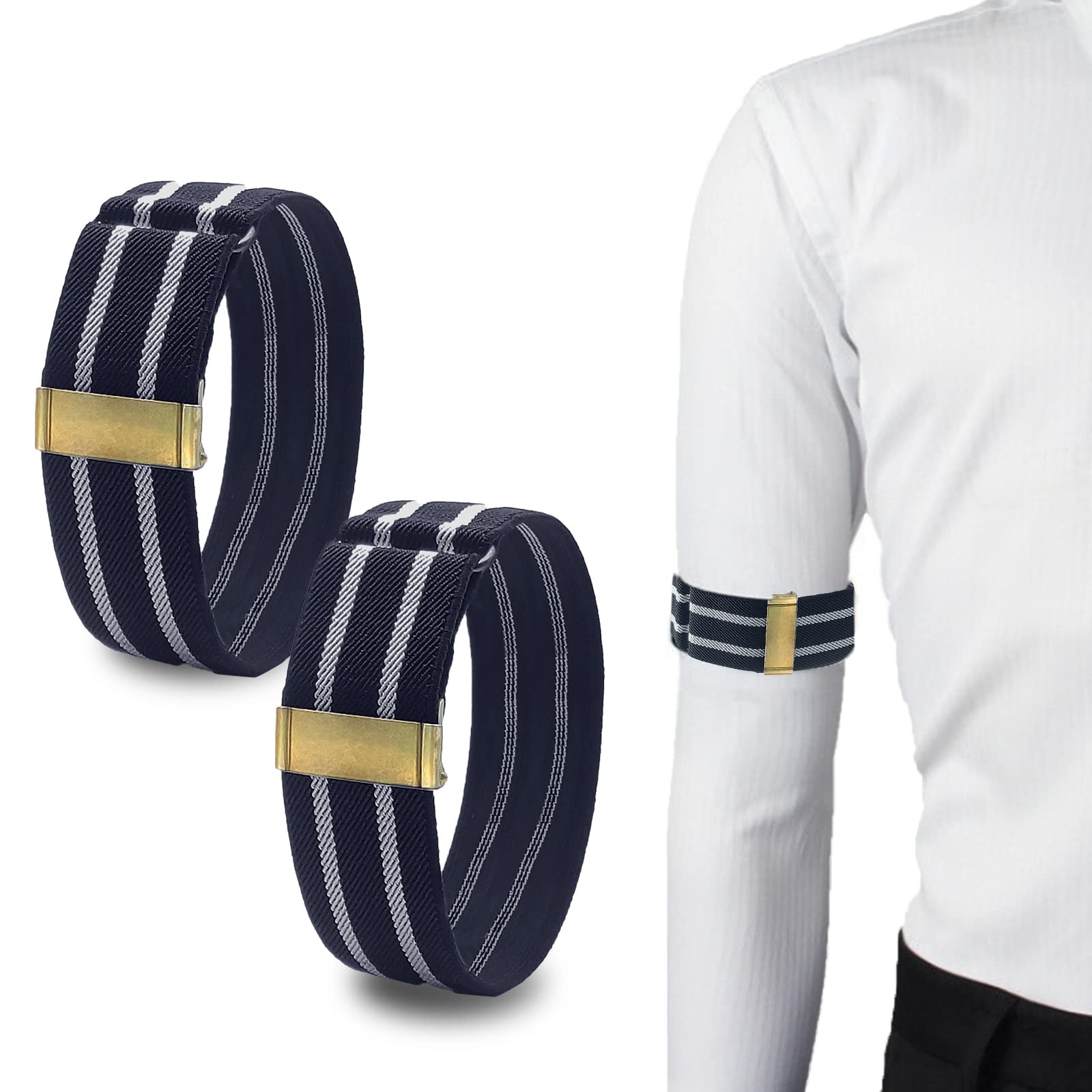 QCWQMYL Shirt Sleeve Holders Armband Women One Size, 1.4″/Black White/Bronze