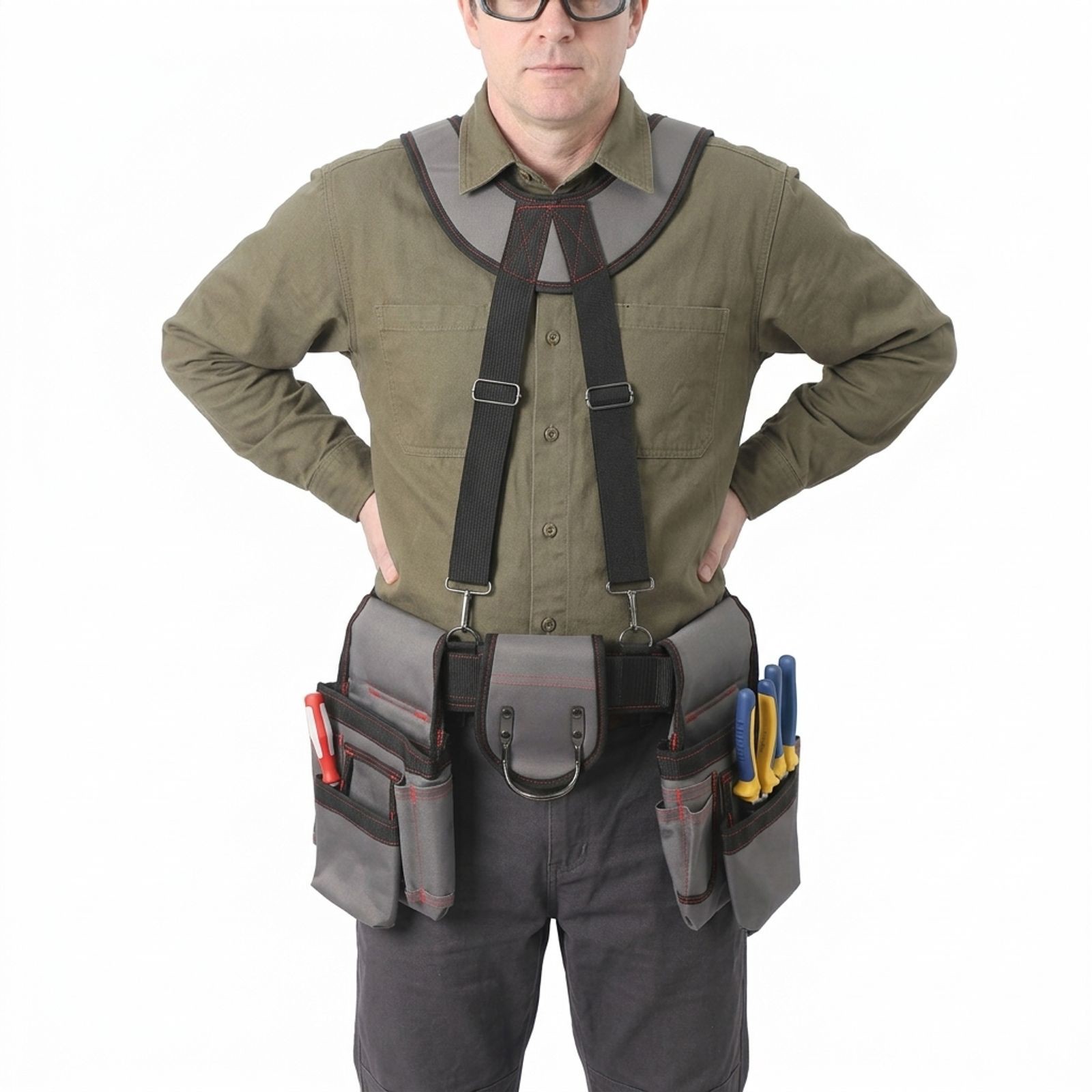 Heavy Duty Tool Bag with Suspenders, Multifunctional Electrician Tool Bag