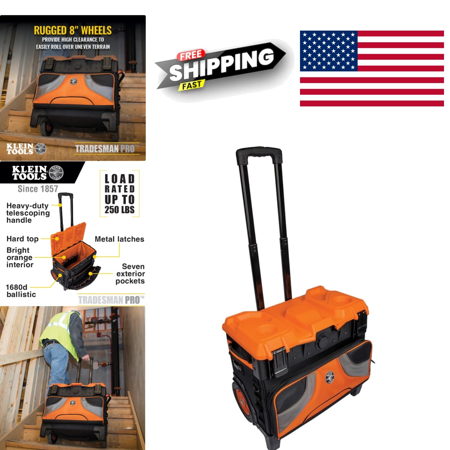 Durable Rolling Tool Bag with 250 Pounds Load Capacity and High Clearance Wheels