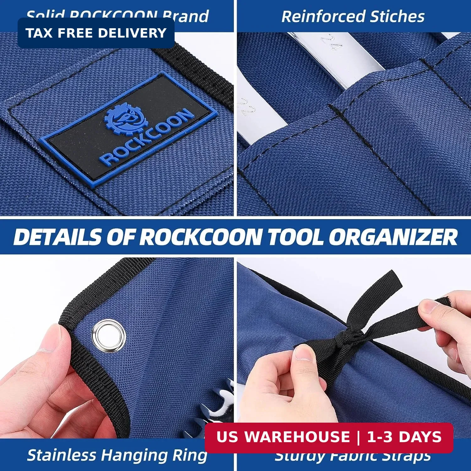 16 Pockets Tool Roll Wrench Roll Organizer, Rolled Tool Pouch Bag with Water Pro