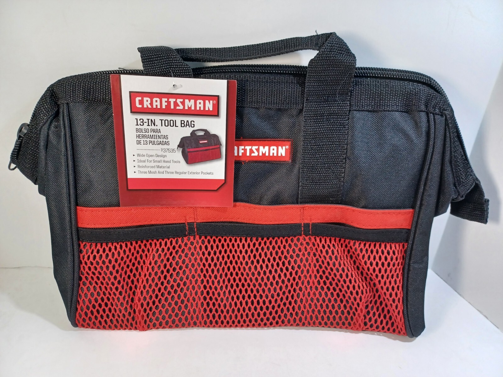 Craftsman 13 Inch W X 9.75 Inch H Wide Mouth Tool Bag 6 Pocket Black Red New