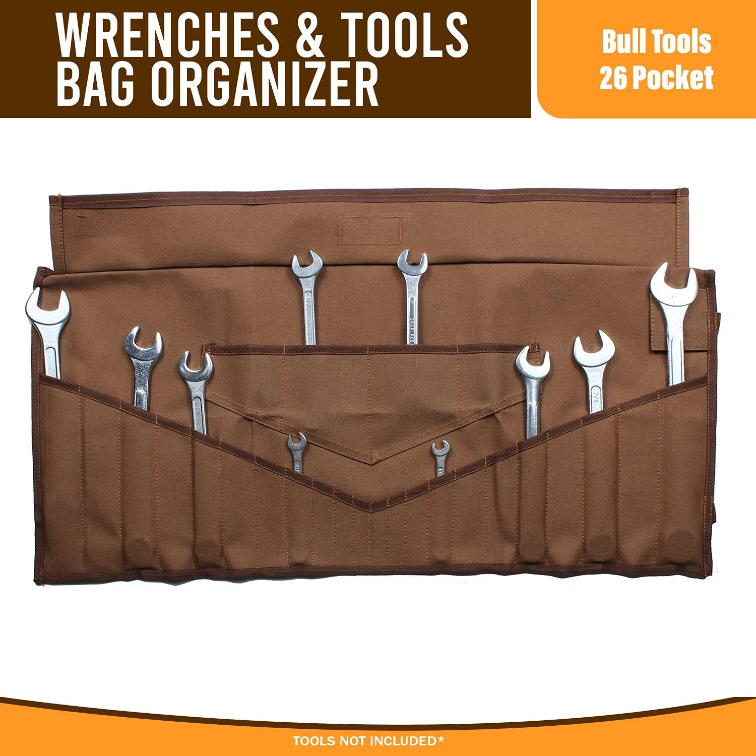 26-Pocket Wrench Roll Tool Organizer Roll-Up Tool Pouch SAE & Metric, Heavy-Duty