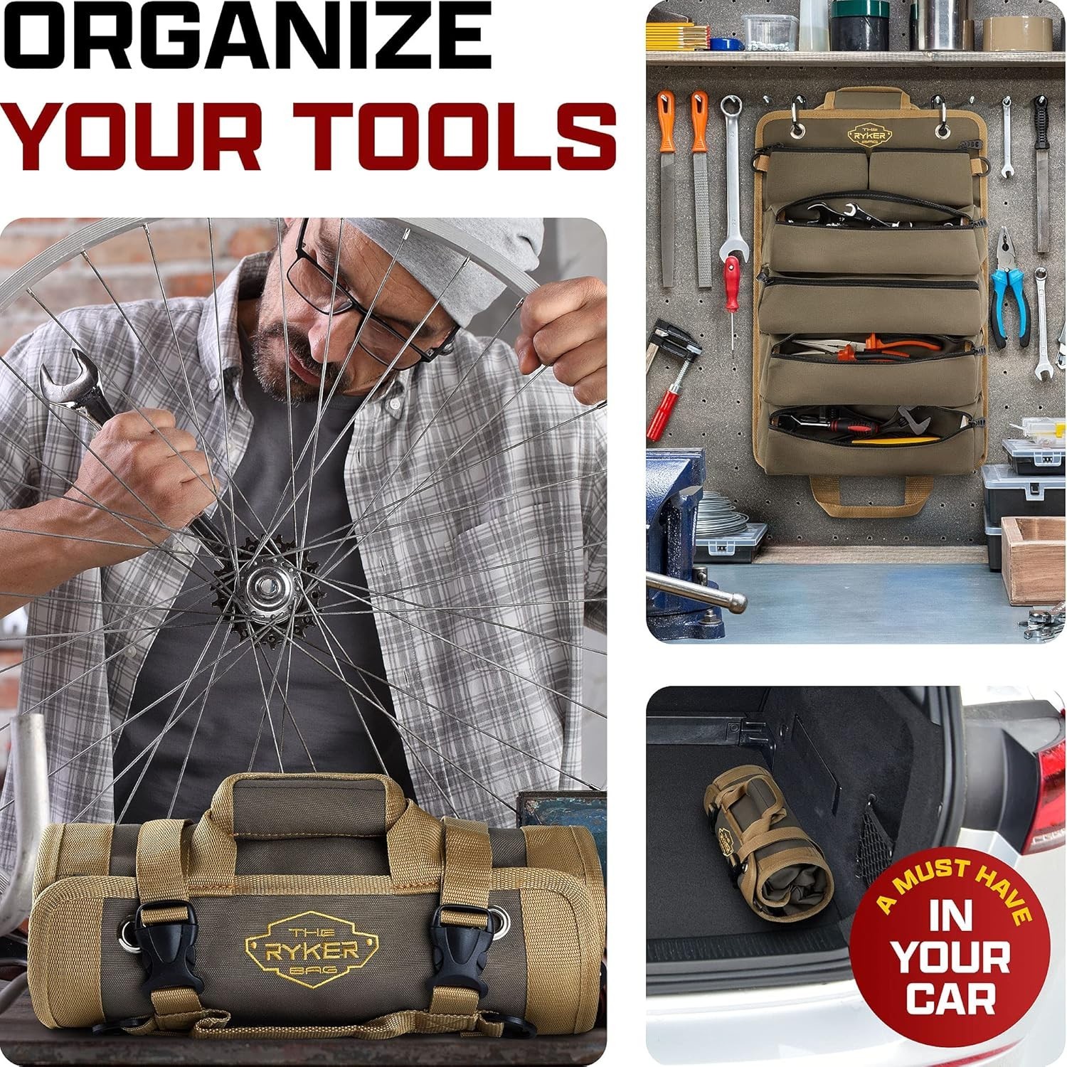 Stylish Khaki Tool Roll-Up Organizer with Heavy Duty Features for Professionals