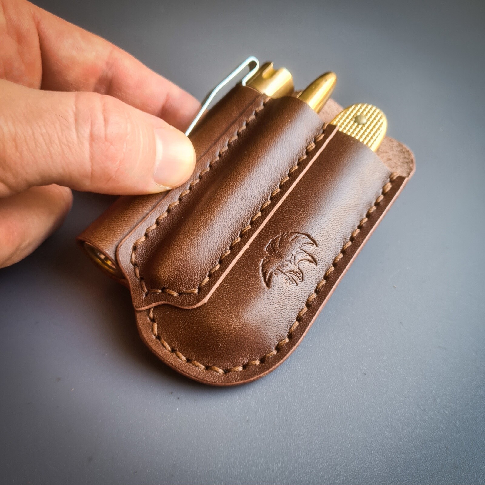 Handmade Leather Edc Pocket Organizer, Flashlight and SAK Leather Sheath