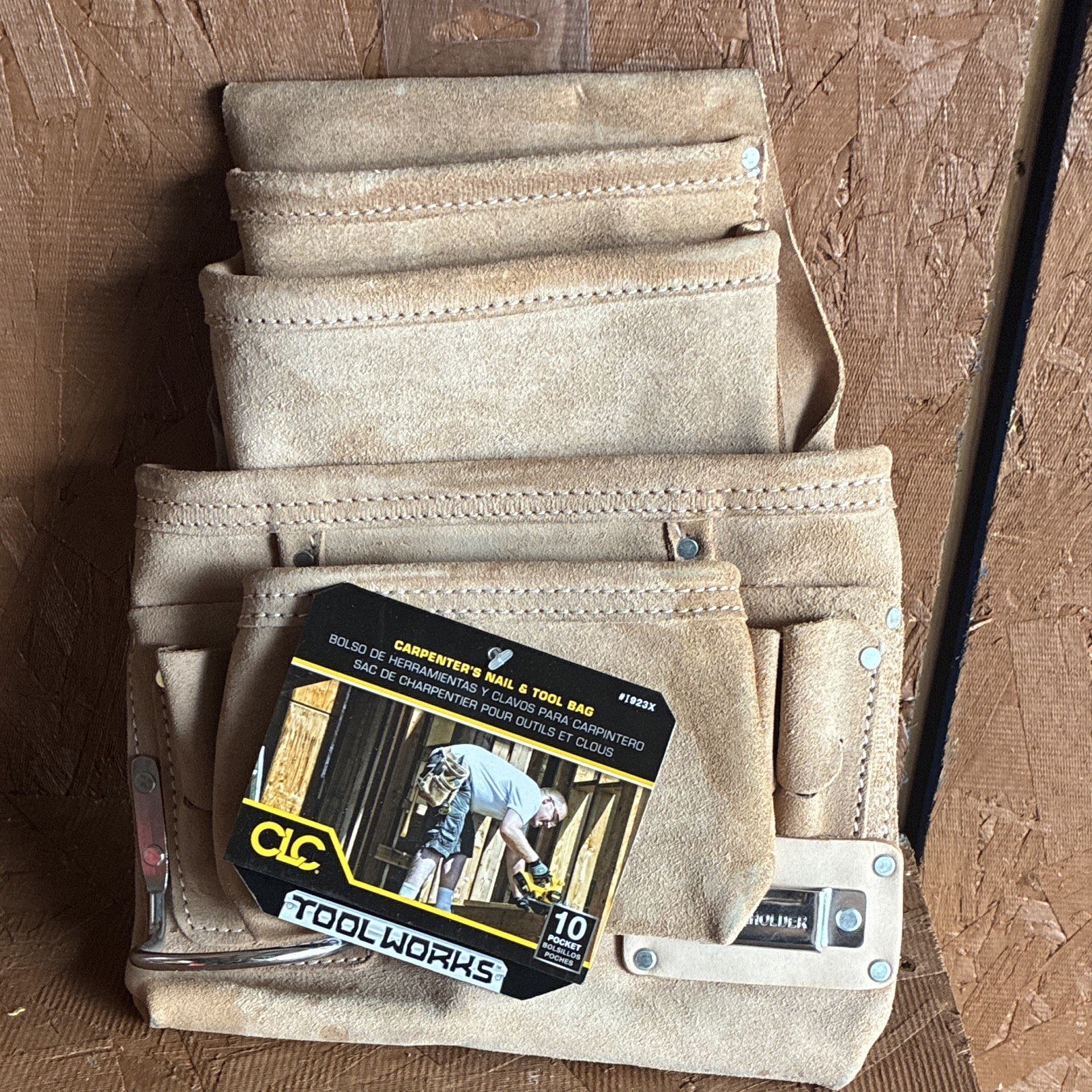 CLC 11023X Large Leather Tool Pouch Nail Bag, 10 Pocket, Beige