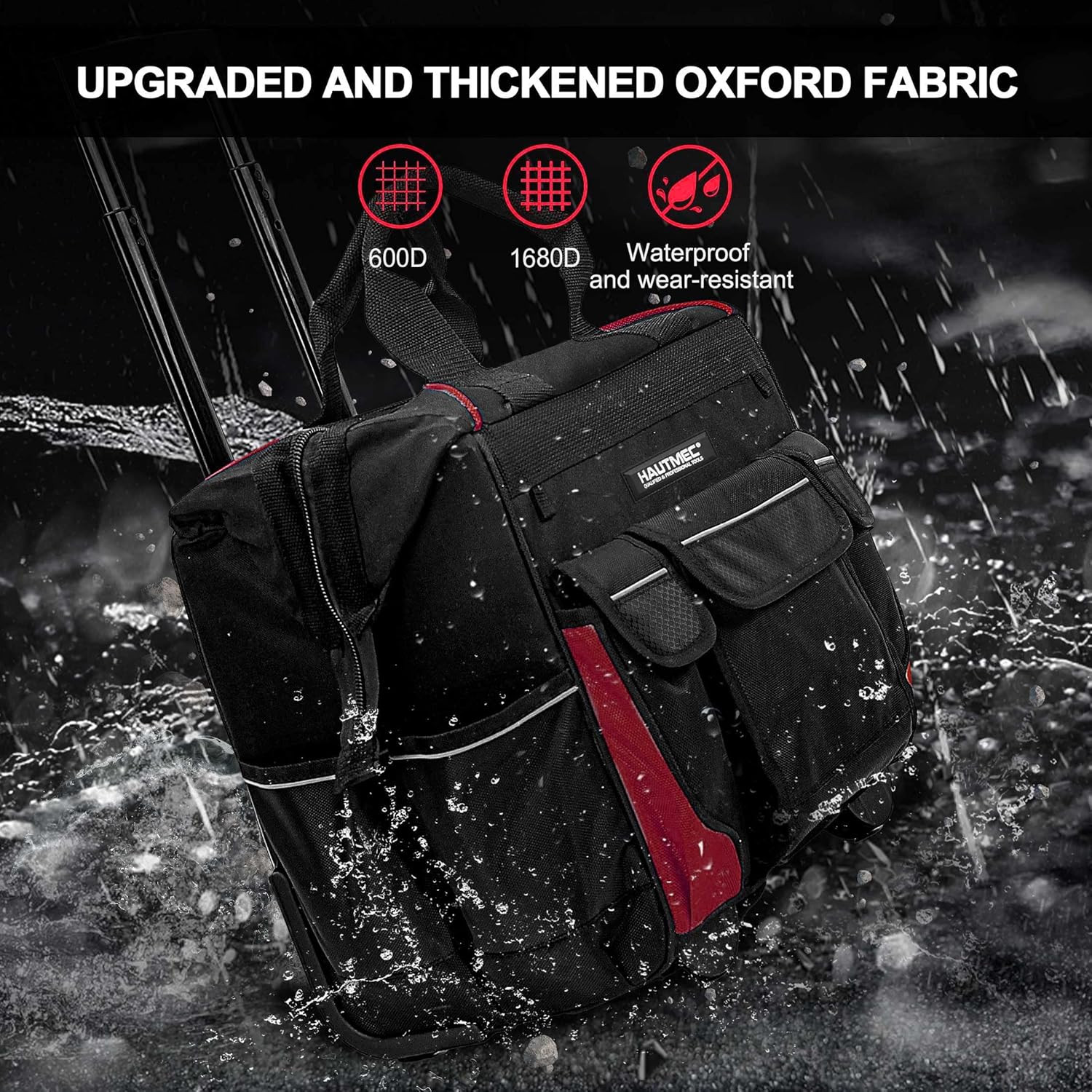14.5″ Rolling Tool Bag with Wheels, 25-Pocket Portable Tool Box Organizer with 6