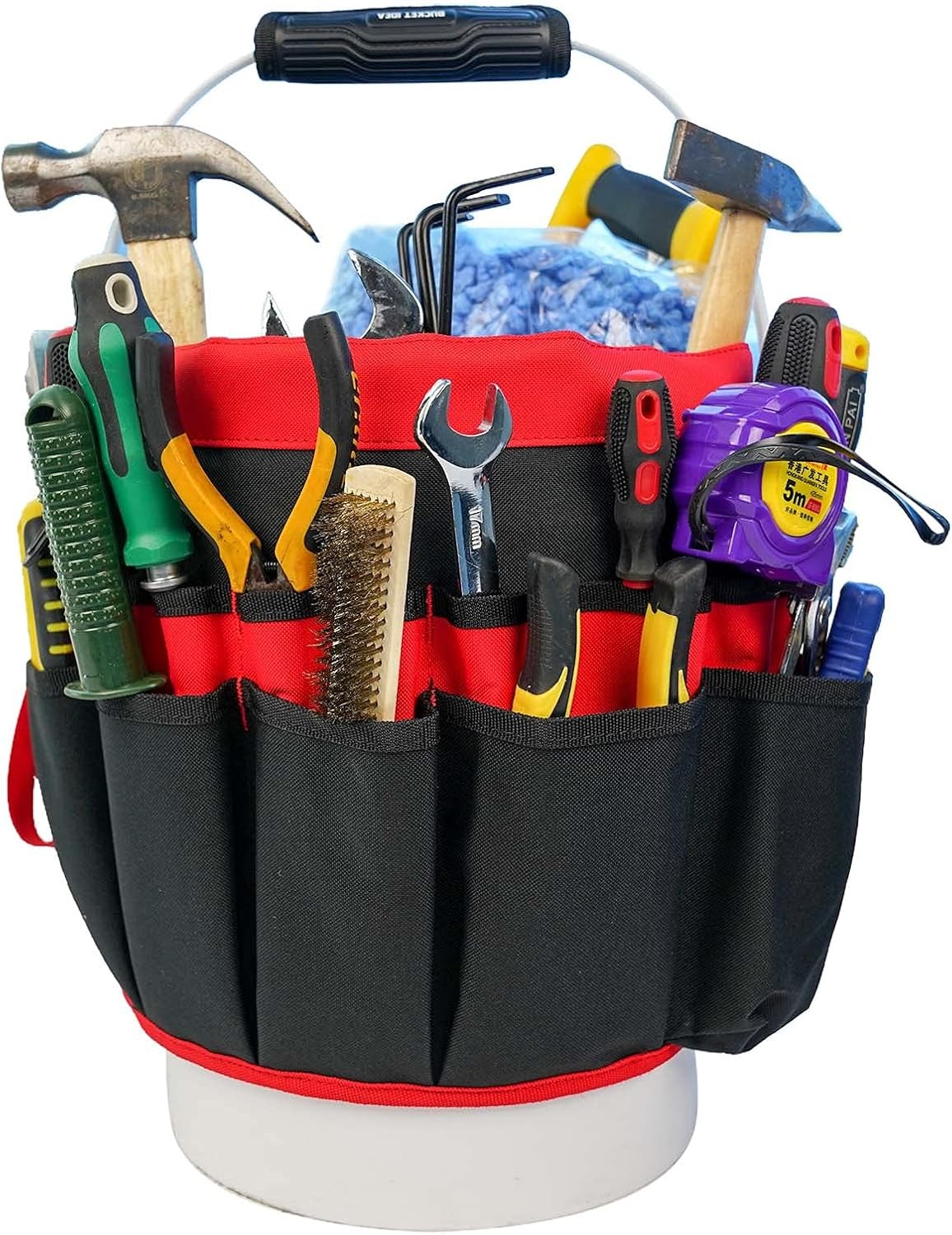 Bucket Tool Organizer W/ 35 Pockets Fits to 3.5-5 Gallon Bucket Red)