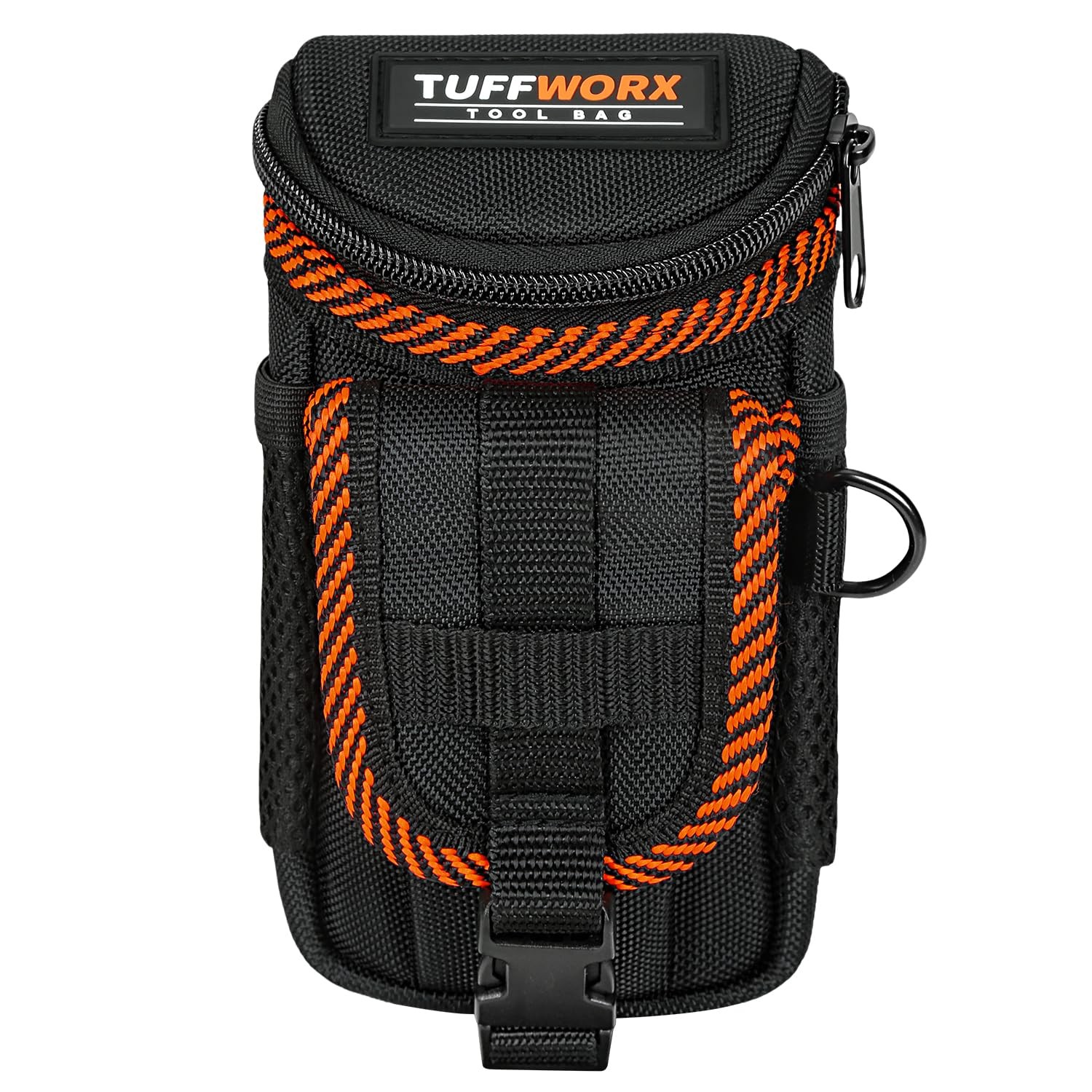 Tool Belt Pouch, Heavy Duty Utility Holder with Mesh Pocket, Black and Orange