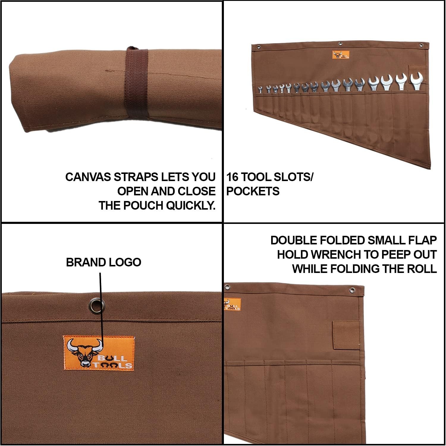 Roll Up Tool Bag Organizer 16 Pockets Metric & SAE Wrench Organizer Heavy Dut…