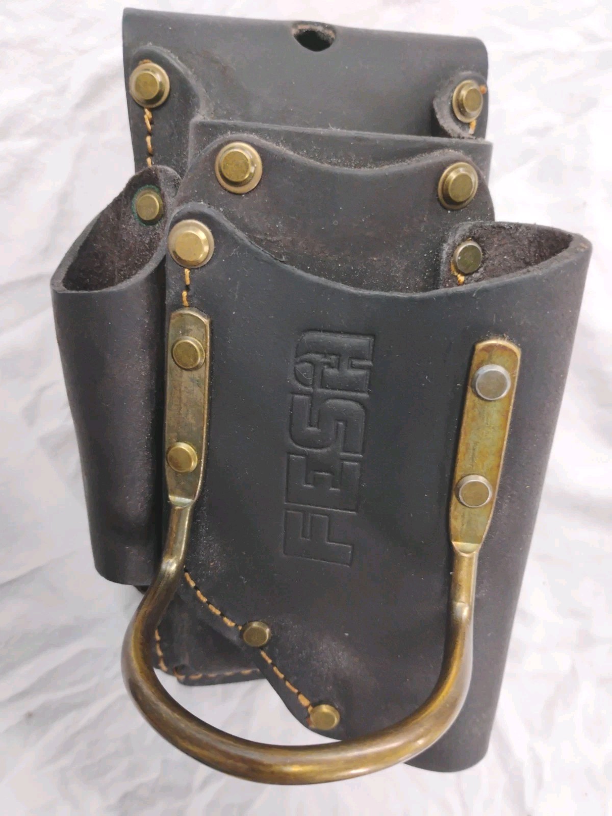 FESA 4-In-1 Brown Top Grain Leather Tool Pouch, Fits 3″ Belts, 7-3/4” X 3-5/8”