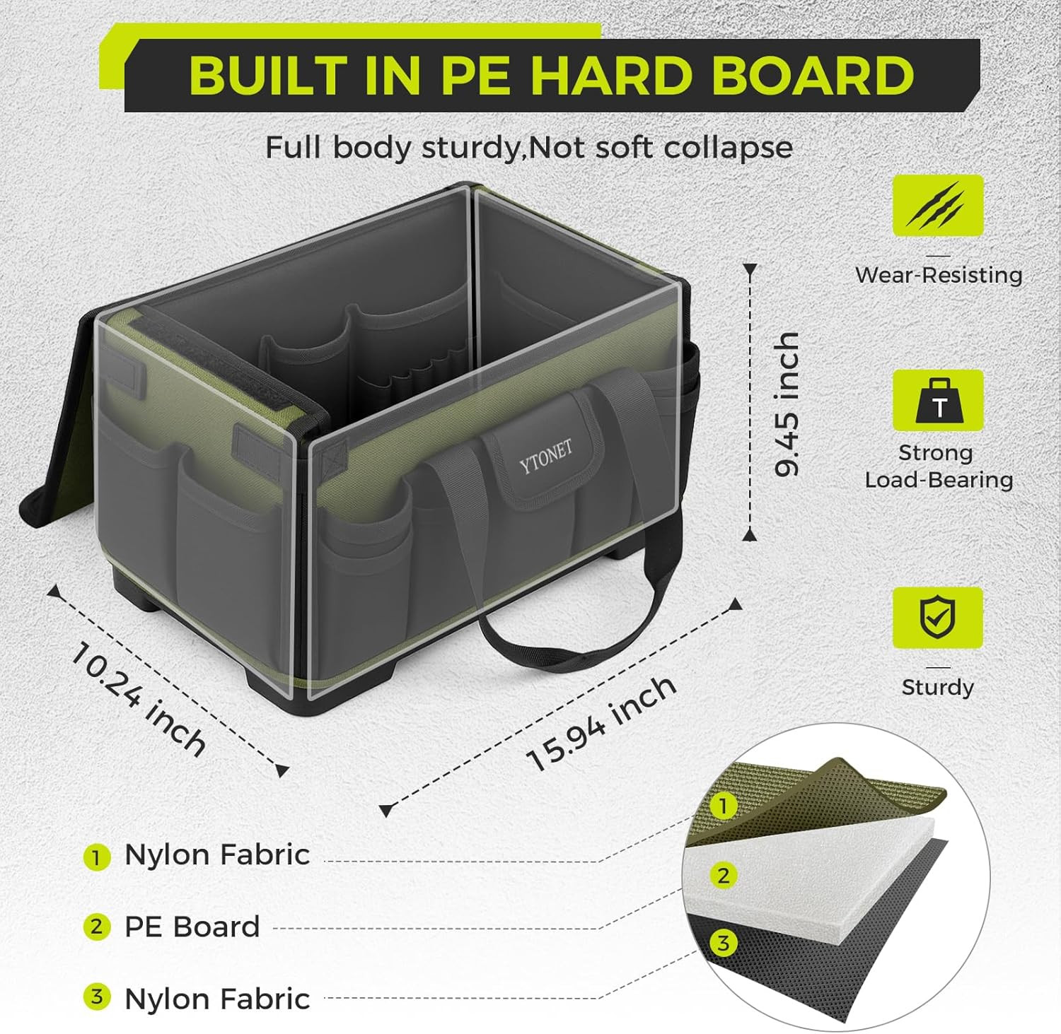 Heavy Duty Tool Bag 16-Inch, 46 Pockets Electrician Tool Bag for Men with Hard B