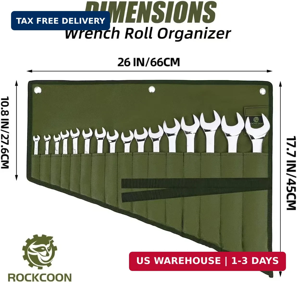 ROCKCOON 16-Pocket Wrench Roll Organizer – Waterproof Oxford Tool Bag