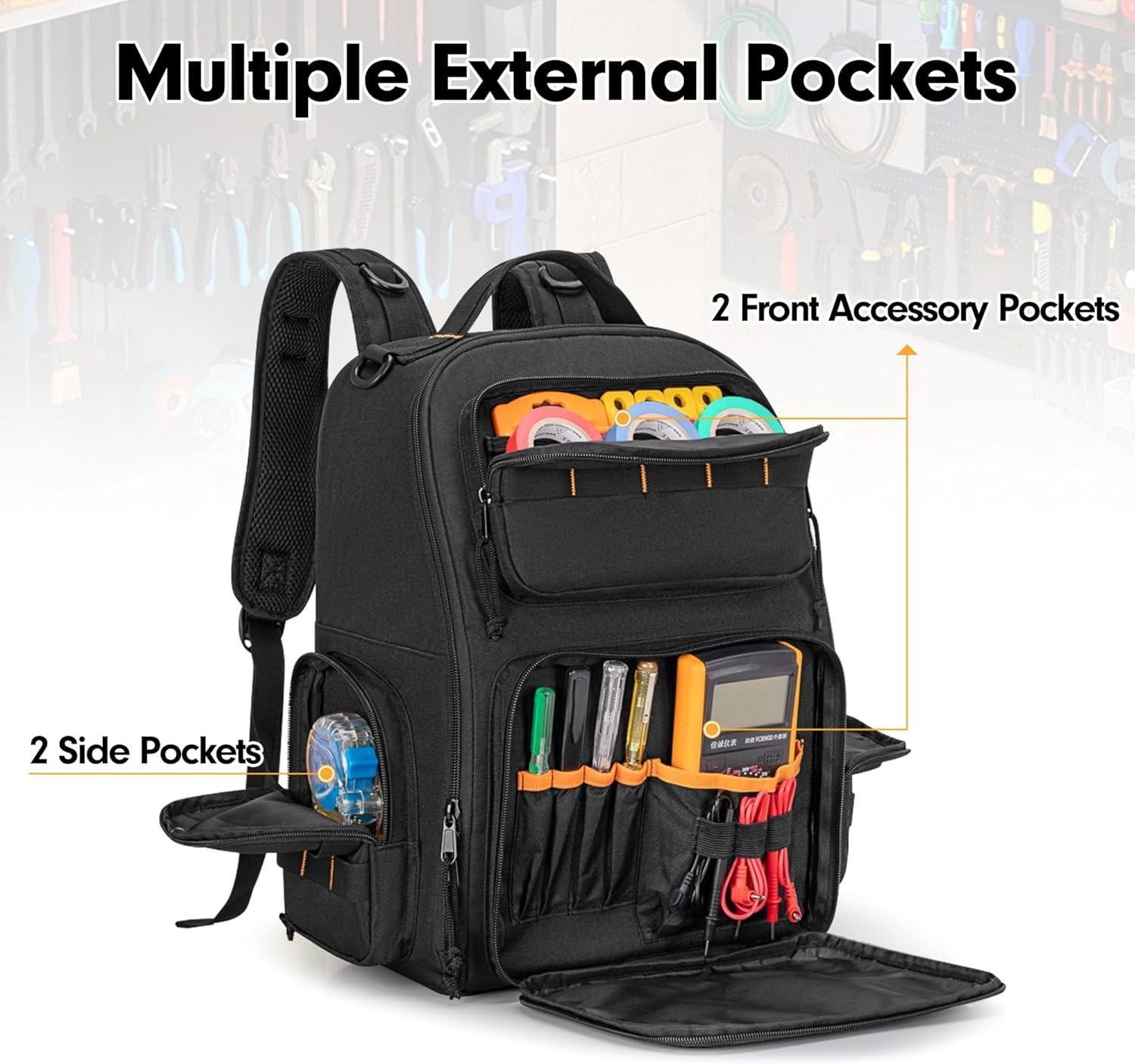 Tool Bag Backpack with 3 Tool Zipper Pouch, Tool Organizer Bag for Men