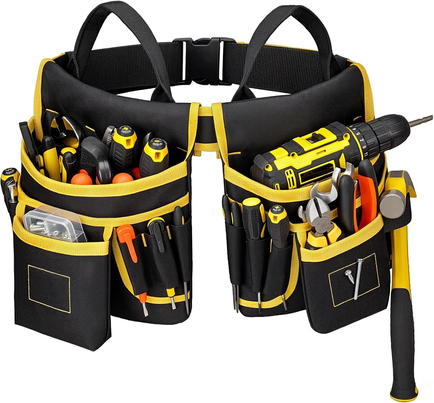 Tool Belt for Men – Tool Pouch for Waist up to 52” with 18 Pockets 19 Webbing Lo