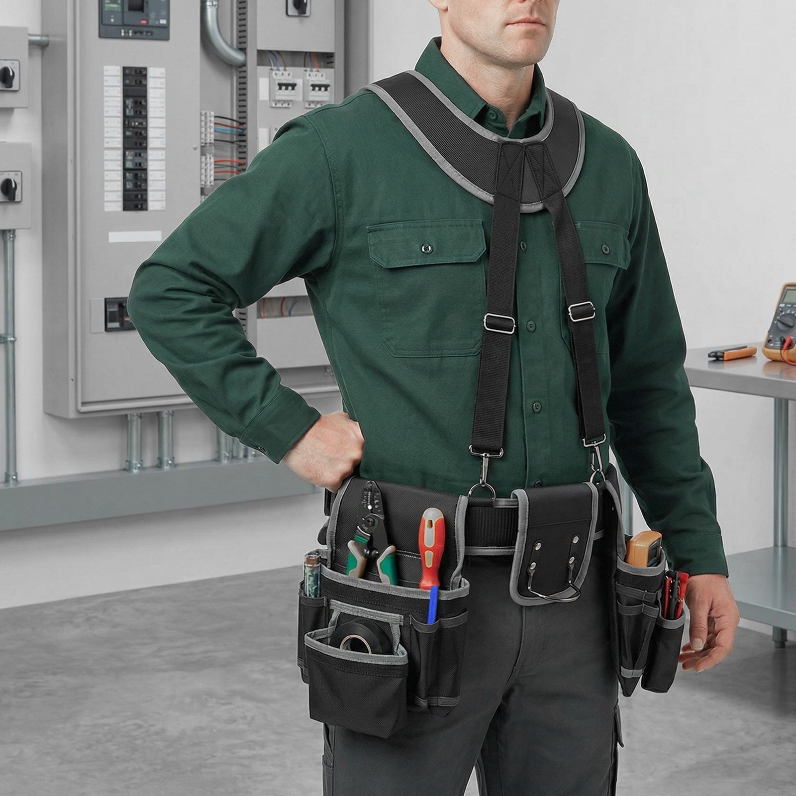 Tool Belt with Suspenders Multifunctional Electrician Tool Bag Heavy Duty Tool