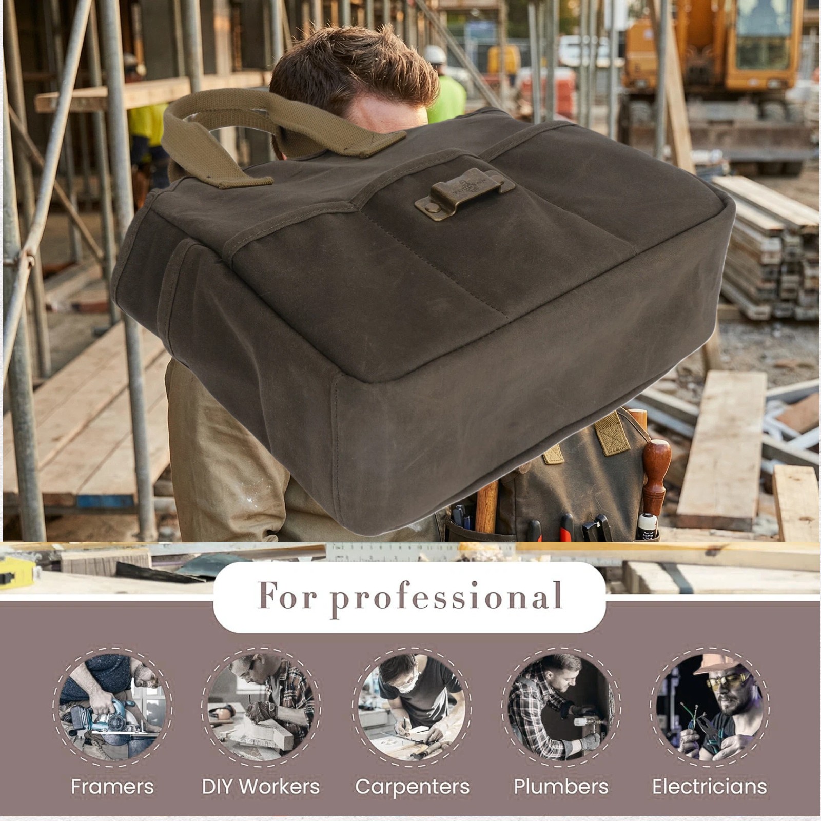 Tourbon Sturdy Canvas Garden Tool Tote Bag Farmer DIY Utility Storage Organizer