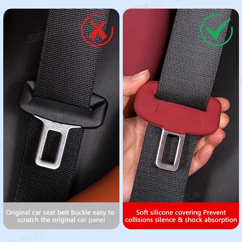 SEAMETAL Car Seat Belt Buckle Protector Cover 2Pcs Soft Silicone Anti-Collision