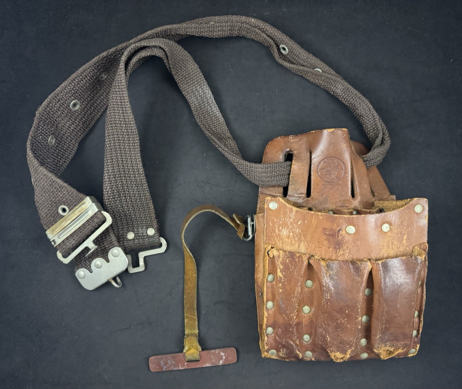 Vintage Klein Tools 5190 Electrician Carpenter Leather 10-Pocket Tool Belt Pouch