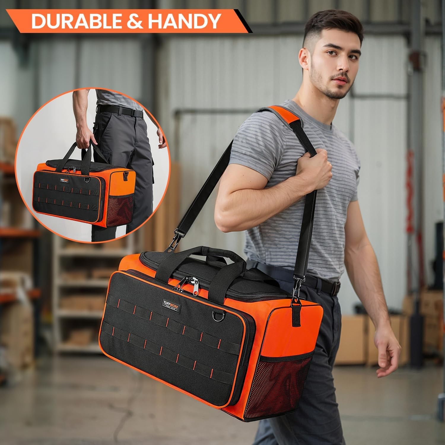 Tool Bag W/ 2 Pockets 19.7x 11.8x 10.6 inch Heavy Duty 600D Fabric Black Toolbag