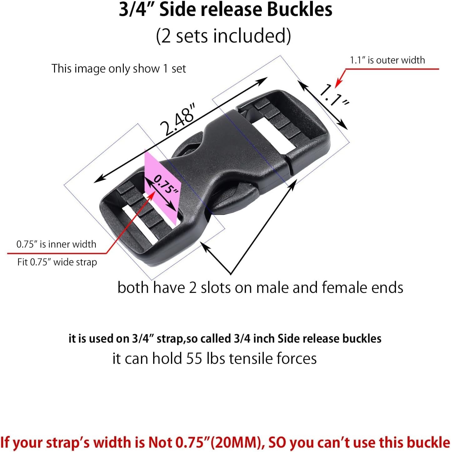 Lightweight 3/4 Inch Plastic Snap Clips – Dual Side Adjustable Buckles (2 Sets)
