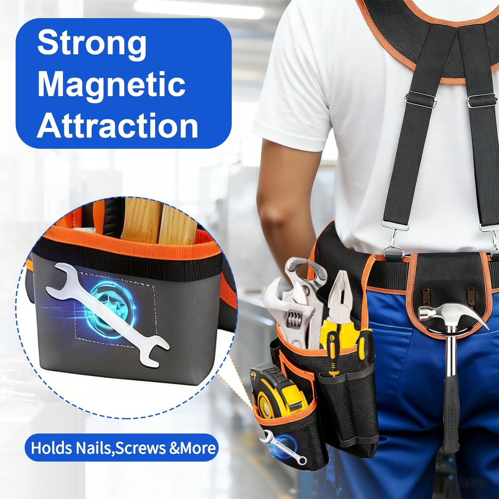 Tool Belt, Magnetic Tool Pouch With Suspenders, Professional Tool Belts for M…