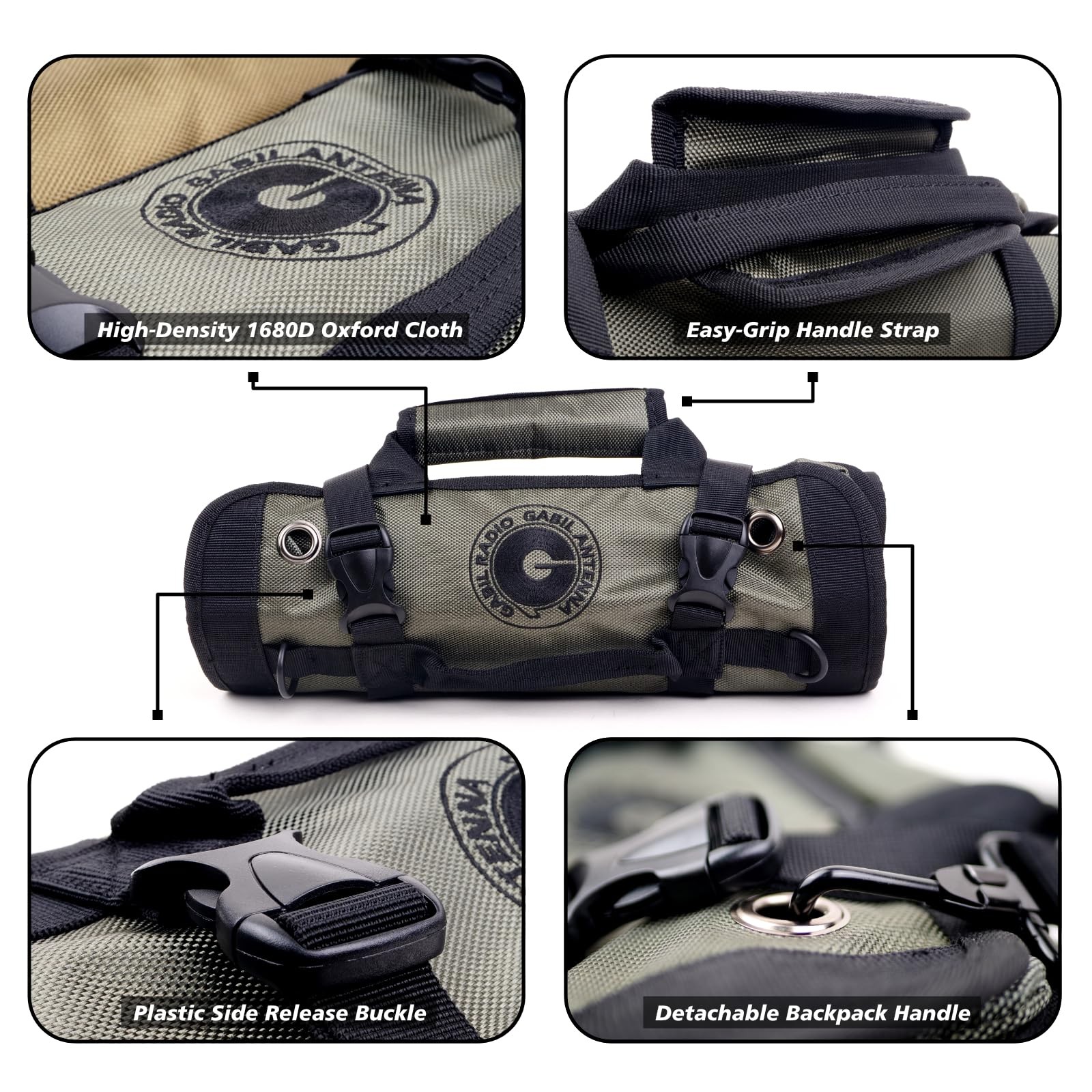 Gabil Antenna Roll Bag For Ham Radio Gr-Arb01 Army Green 1680D Water-Resistant