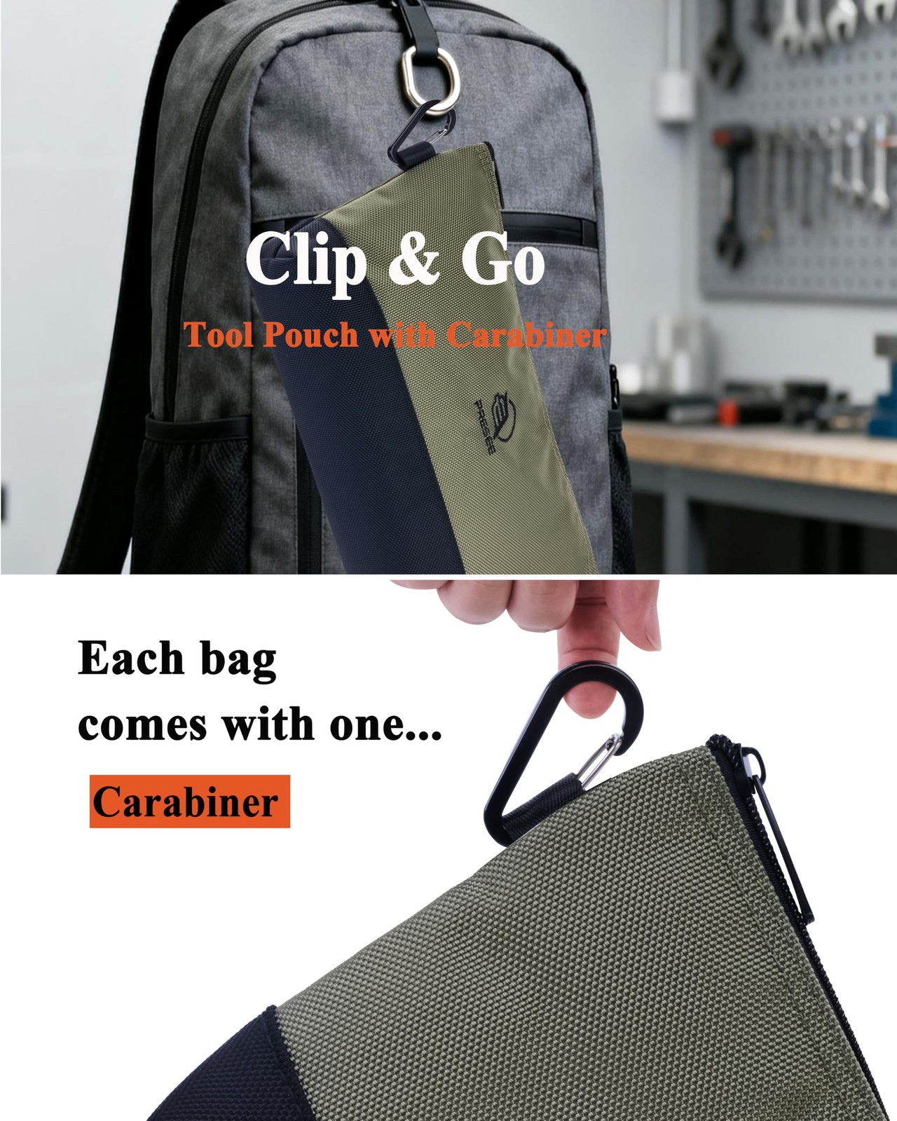 Tool Pouch Zipper Small Tool Bag Pouches Organizer Bag with Metal Carabiner, …