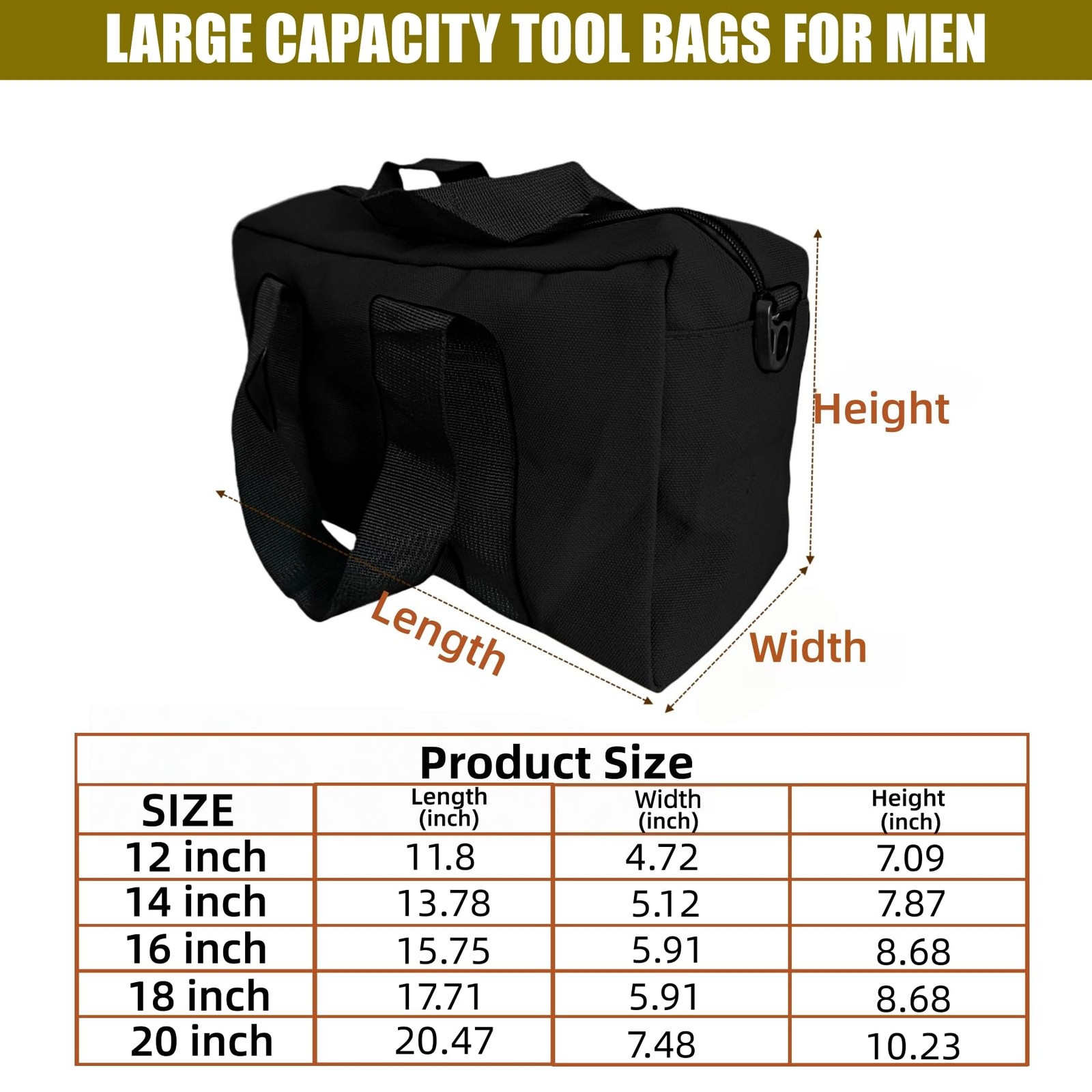 BLIRITEL 16 Inch Wide Mouth Tool Bag, Heavy Duty Canvas 16 Inch, Black