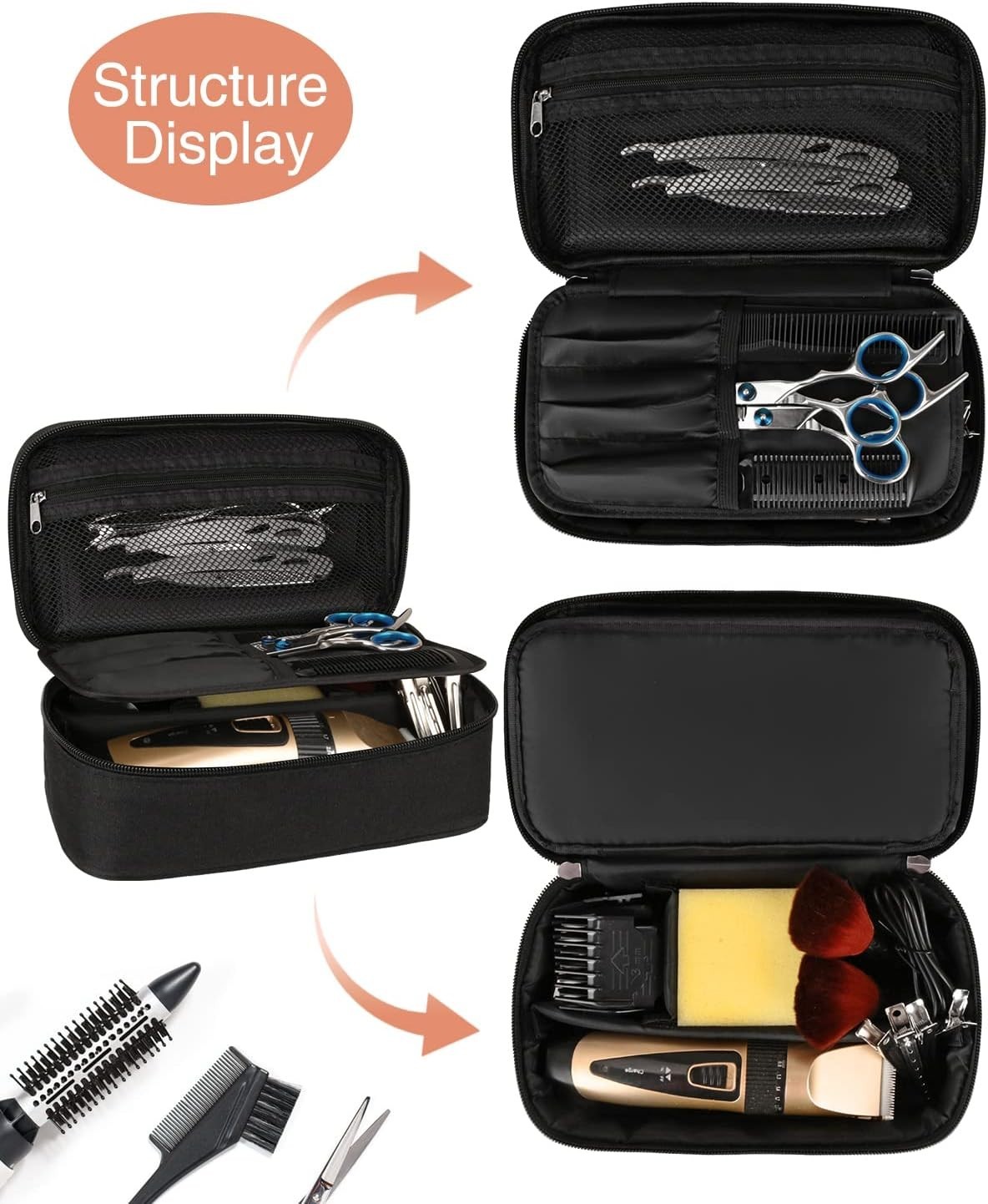 Double Layer Barber Tool Bag – Elegant Black Hair Clipper & Scissor Organizer