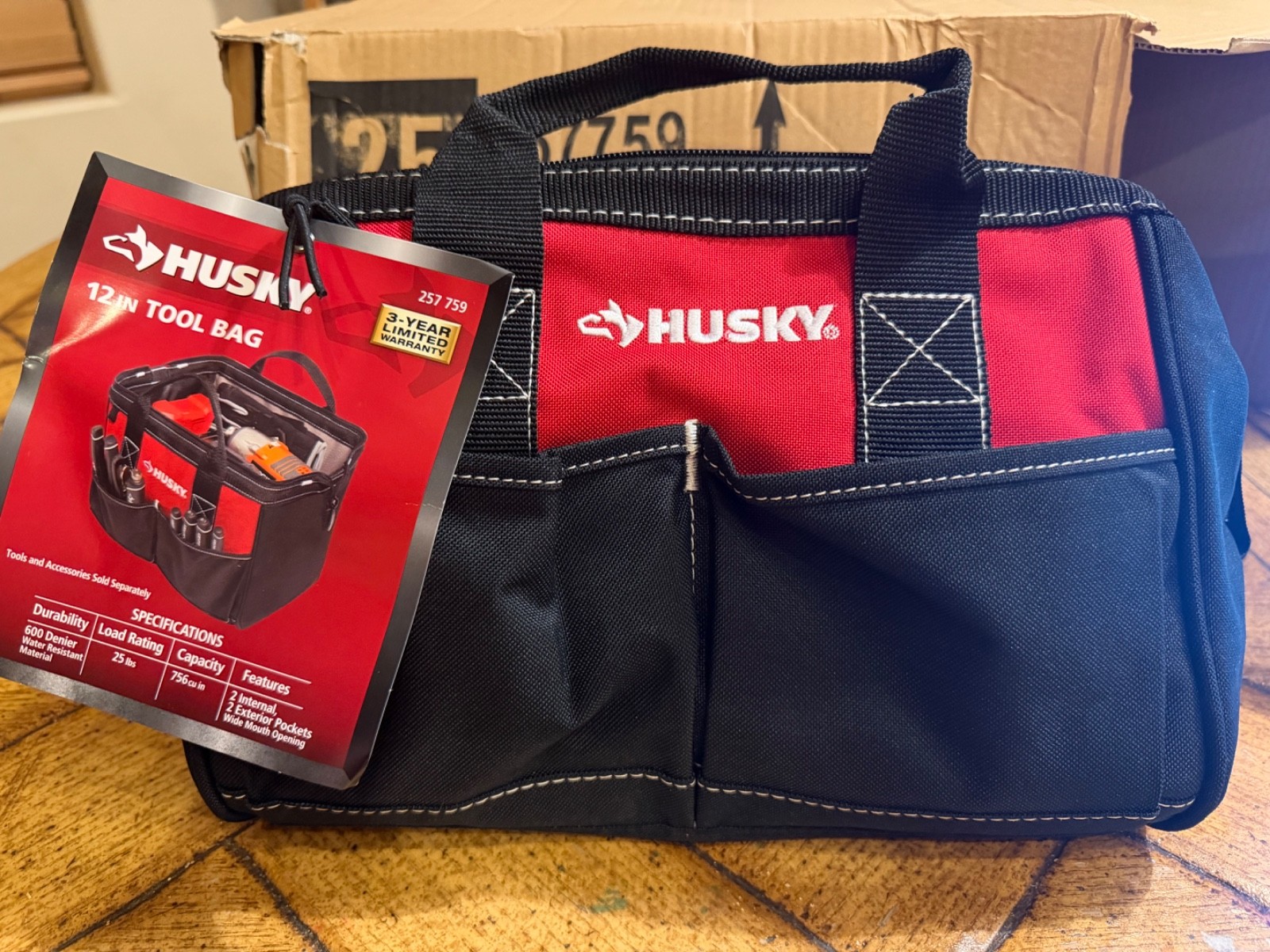 Husky 12-Inch Tool Bag (12 x 9 x 8 inch) Red/Black