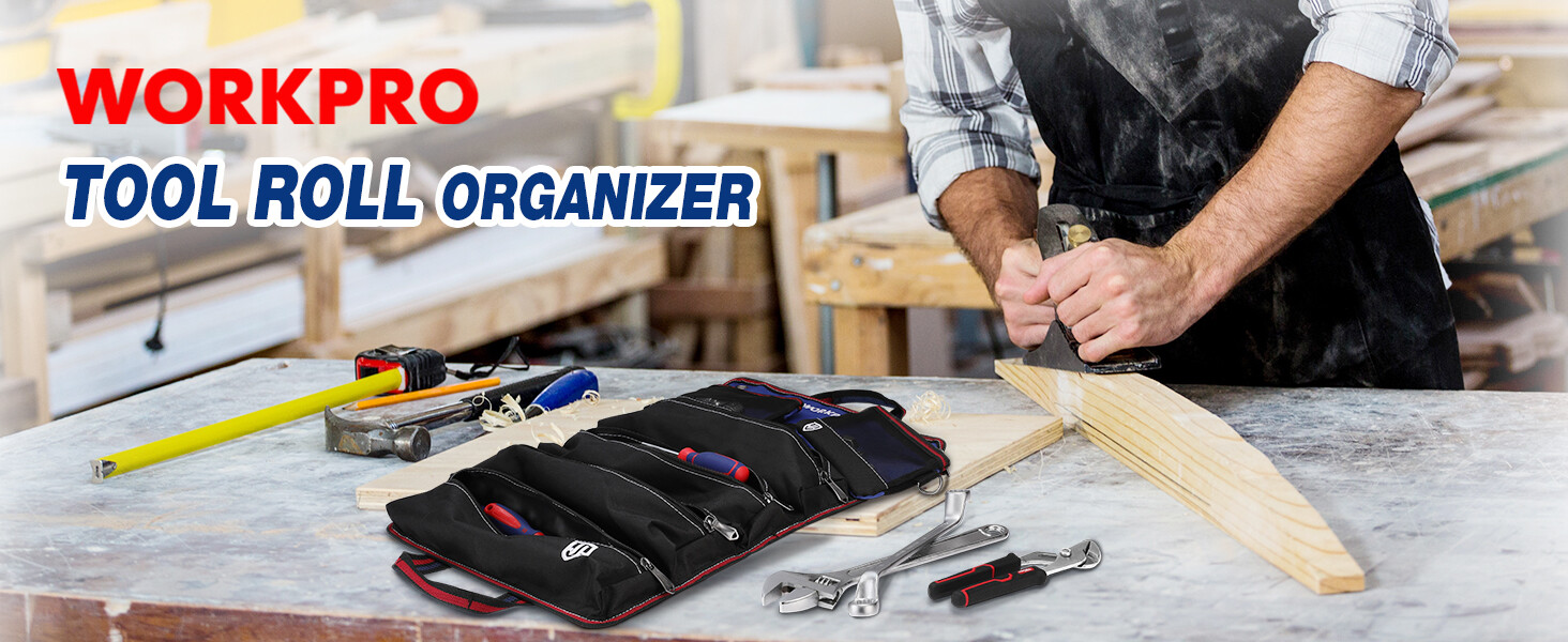 WORKPRO Roll Up Tool Bag Heavy Duty Tool Pouches Tool Bag Organizer W/ 6-Pockets