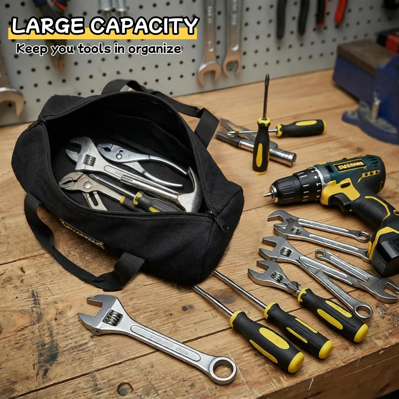 14 Inch Small Tool Bags for Men,Wide Mouth Zipper Tool Storage Bag,Large Capa…