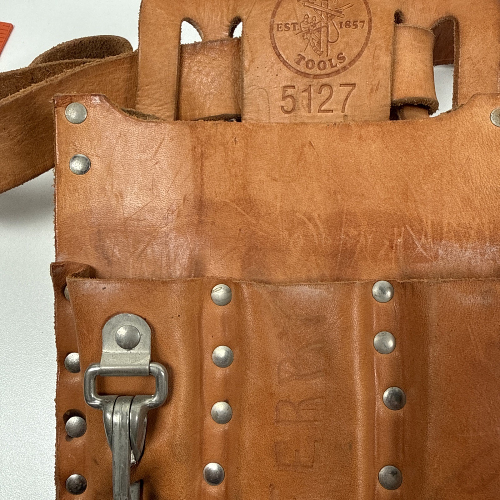 Klein Tools 5127 Leather Tool Pouch & 5207L Belt USA Made Electrician READ
