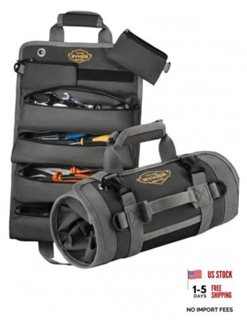 The Ryker Roll Up Tool Bag Organizer Gifts for Dad. Heavy Duty Motorcycle Black