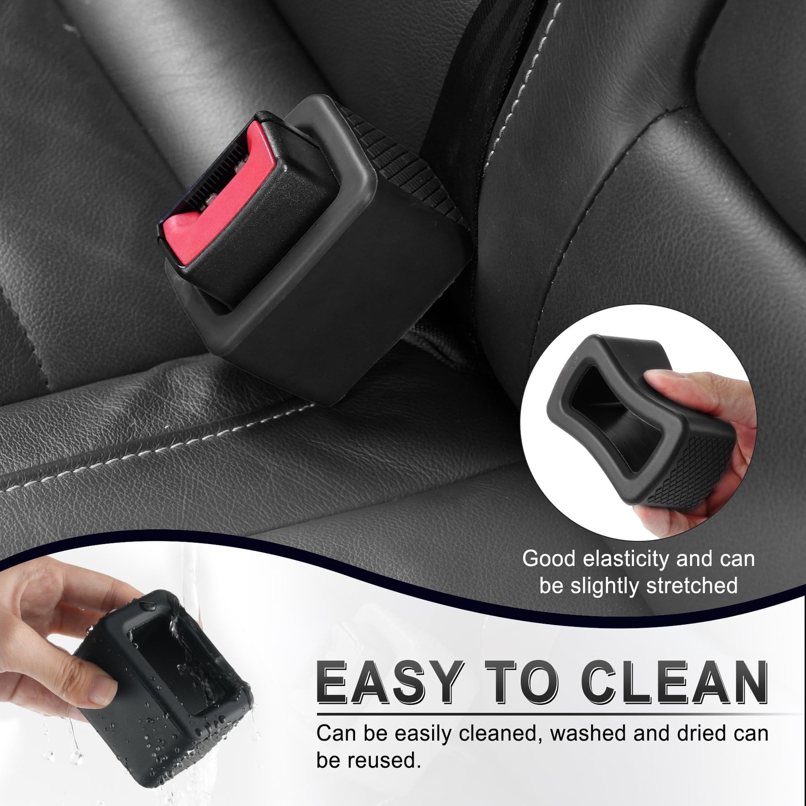 Amiss 2PCS Seat Belt Buckle Holder, Universal Silicone Rear Black