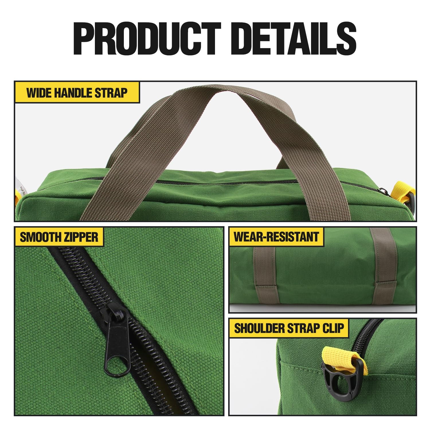 Small Tool Bag, Canvas Storage Large Capacity 12 Inch, Green