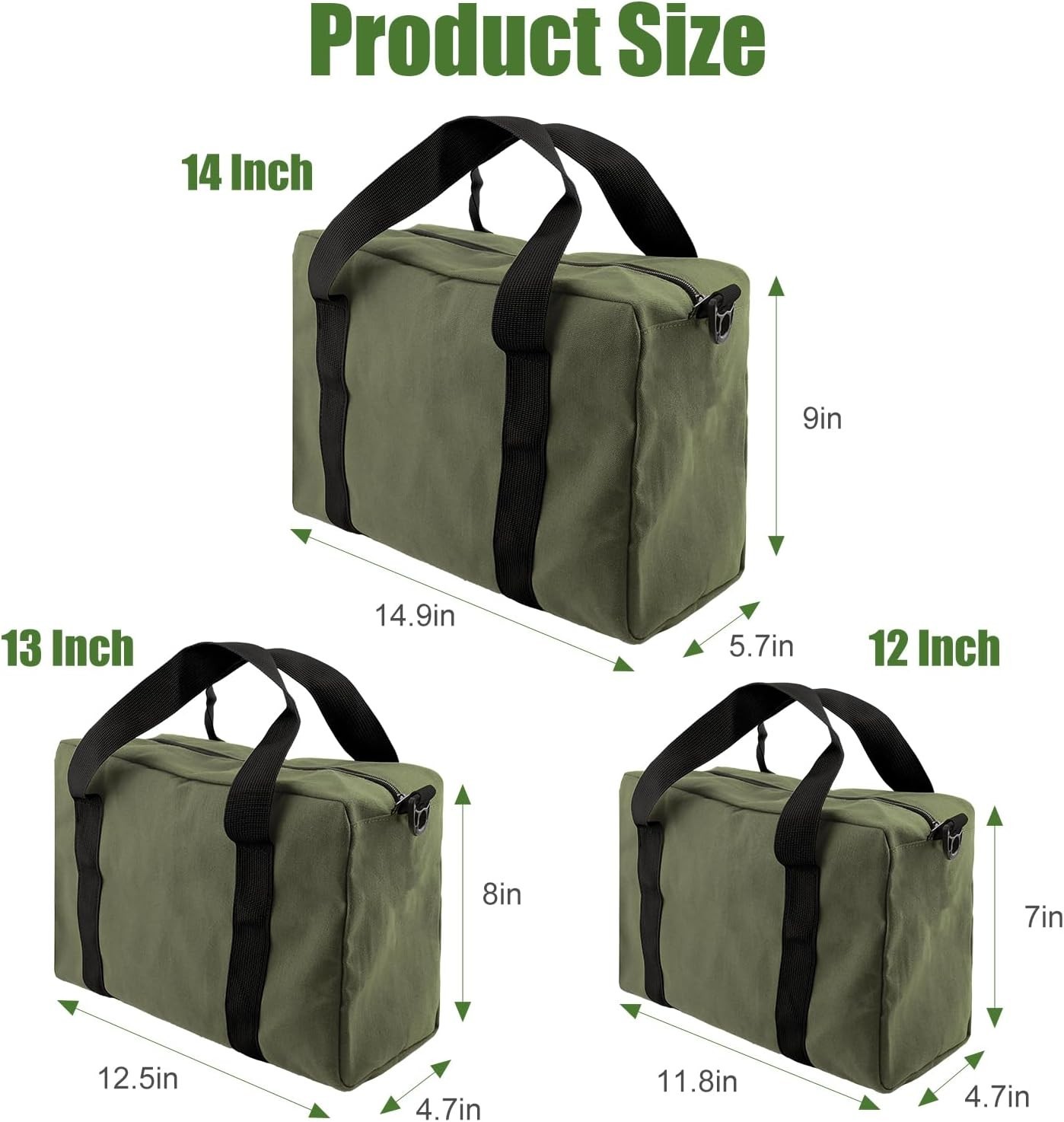 Durable 14-Inch Canvas Tool Organizer – Perfect for Home & Travel, Army Green