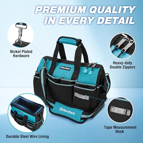 16-Inch Heavy Duty Tool Bag with Waterproof Hard Bottom, Tool Bag 16 Inch
