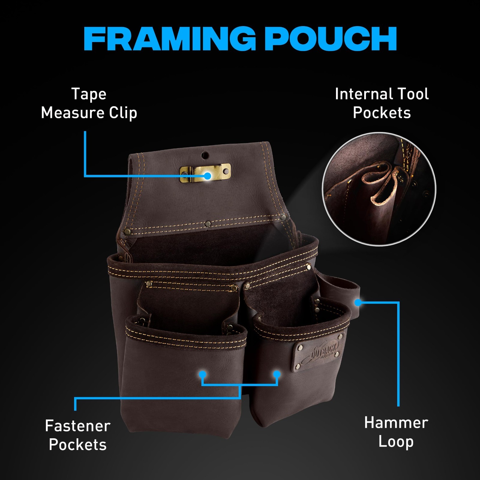 22-Pocket Leather Tool Belt – Oil-Tanned, Double-Stitched, Steel Rivets, Durable