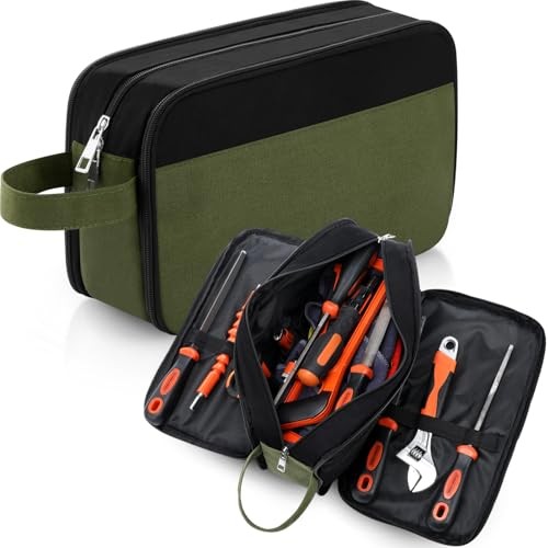 Green Heavy Duty Tool Pouch with Handle – 12″ Zipper Bag with 3 Compartments