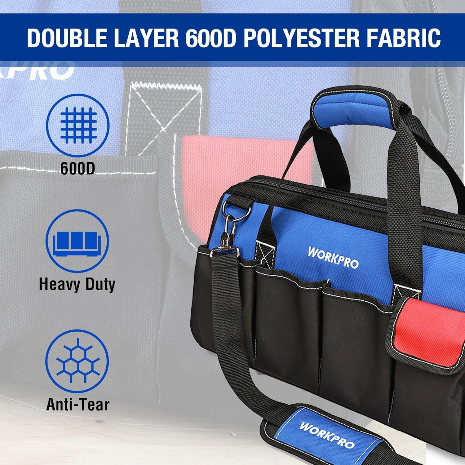Durable 18-Inch Wide Mouth Tool Bag with Reinforced Handle for Organized Storage